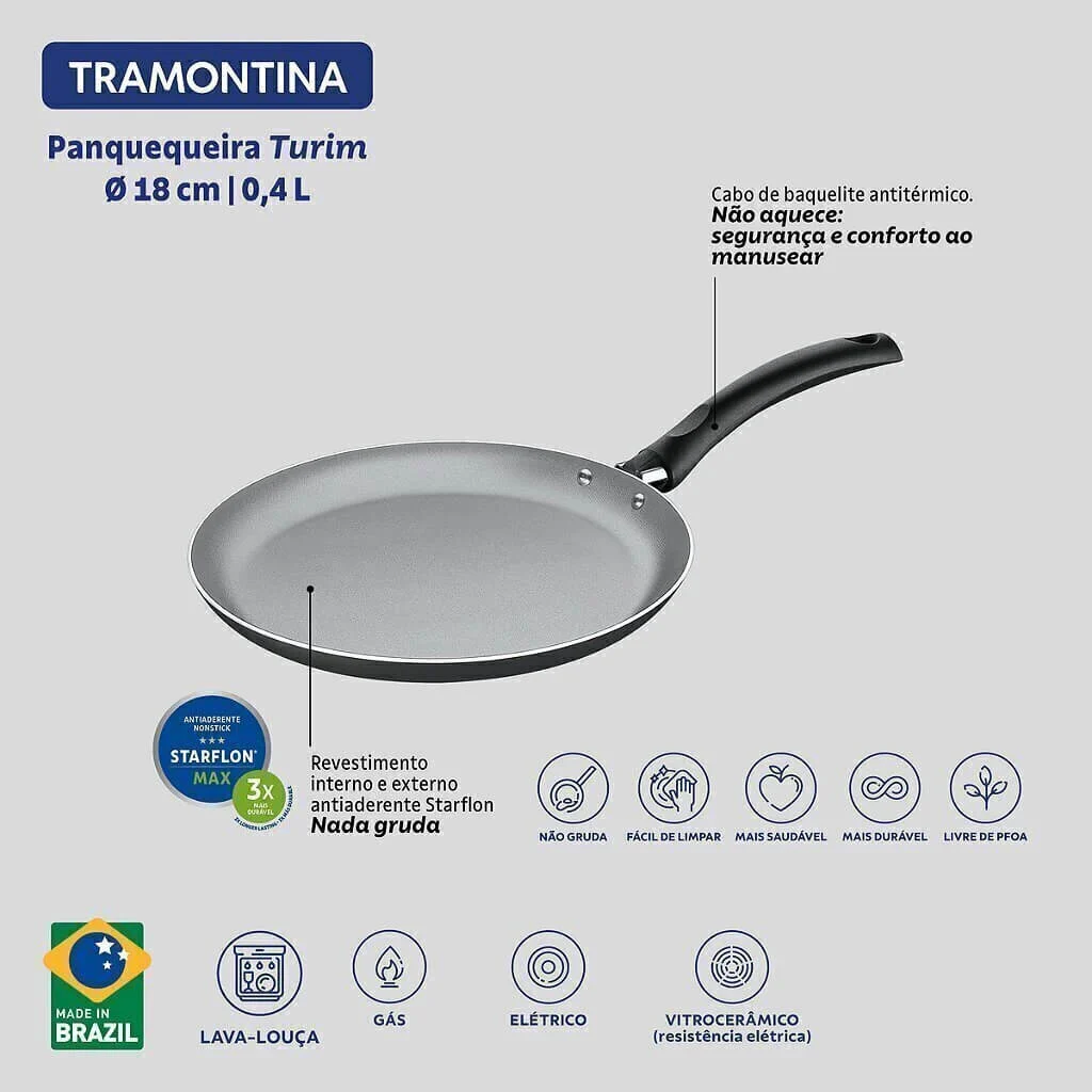 Panquequeira Alumínio Antiaderente 18 Cm Turim Chumbo - Imagem 2