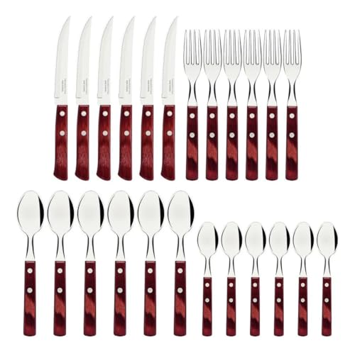 Conjunto de Talheres 24 Peças Wood Cabo Vermelho Escuro - Imagem 2