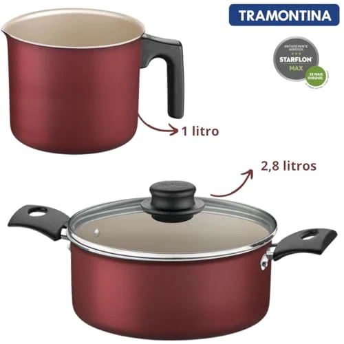 Jogo de Panelas Tramontina Turim Antiaderente Vermelho 5 Peças - Imagem 6