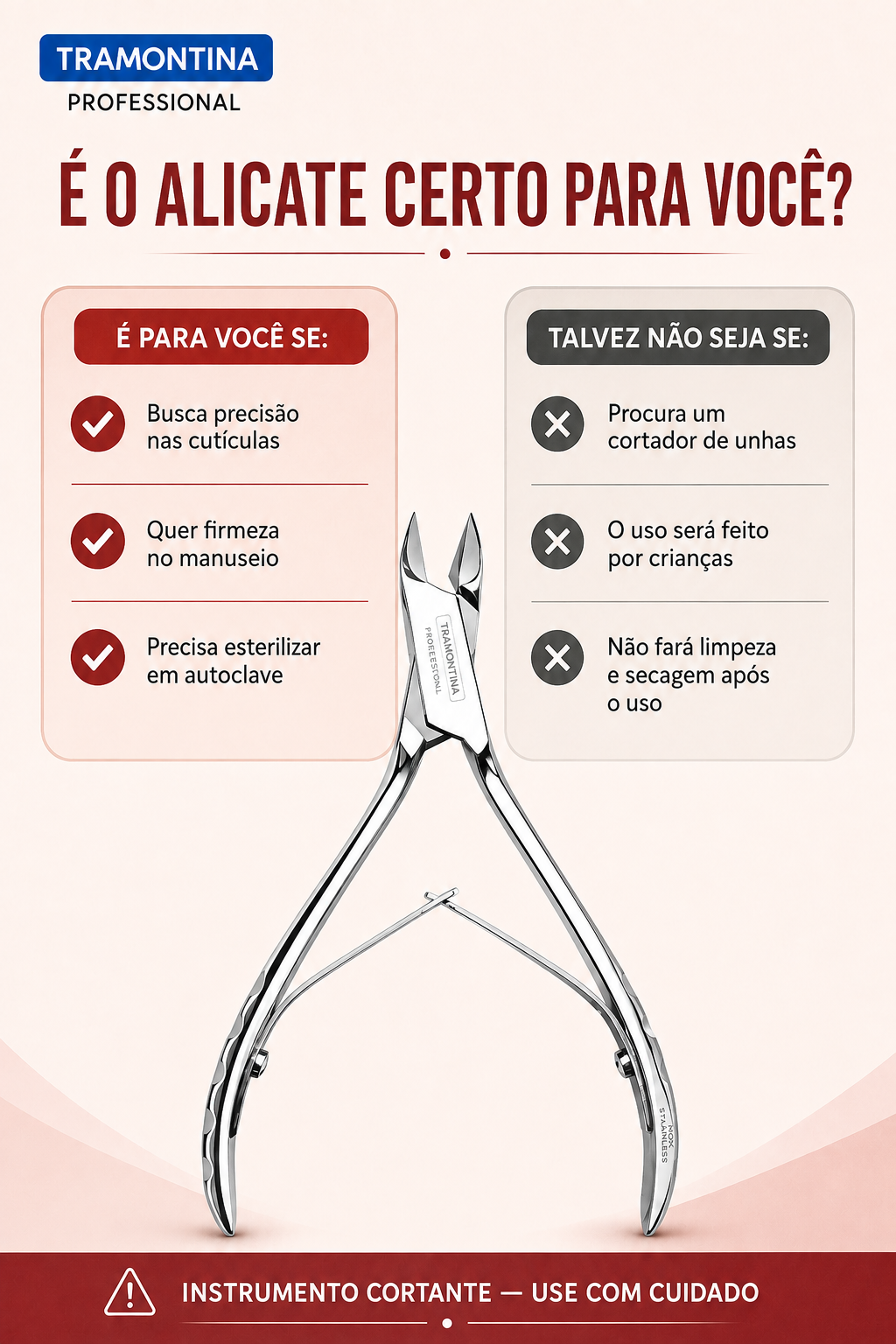 Alicate para Cutículas Profissional Aço Inox Tramontina - Imagem 2