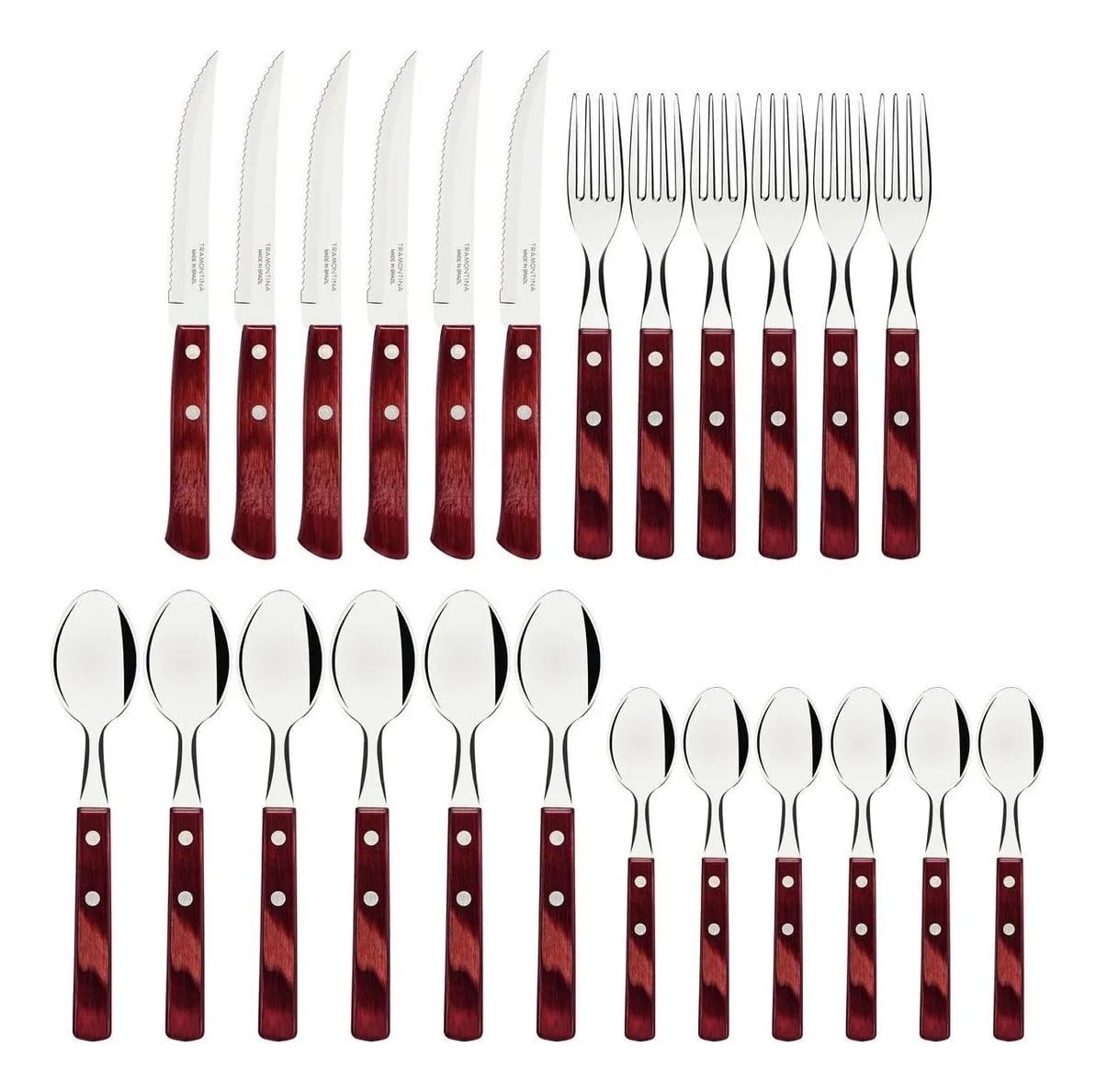 Conjunto de Talheres 24 Peças Wood Cabo Vermelho Escuro - Imagem 10