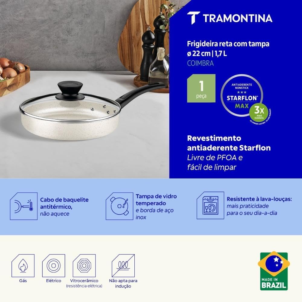 Frigideira Reta Tramontina Coimbra Alumínio 22 cm 1,7 L - Imagem 3