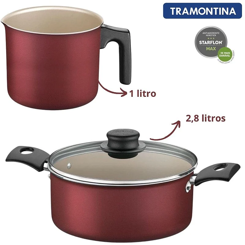 Jogo de Panelas Tramontina Turim Antiaderente Vermelho 5 Peças - Imagem 5