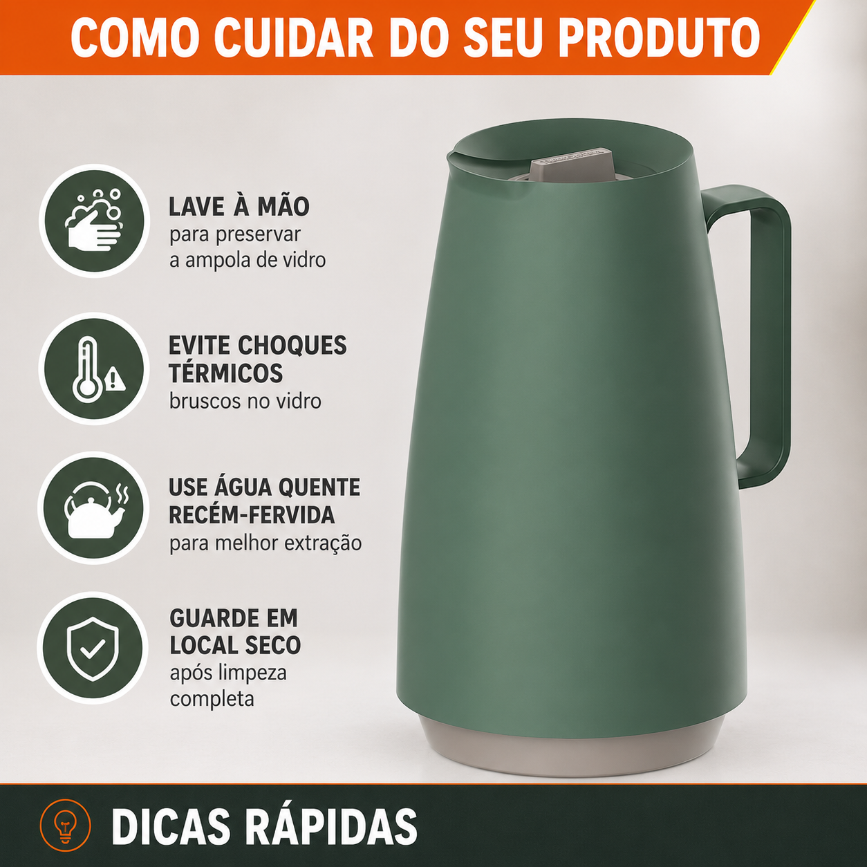 Bule Térmico Tramontina Exata 500 ml Verde Ampola Vidro - Imagem 2