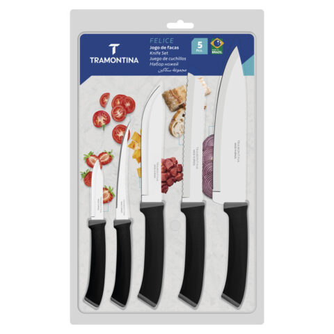 Jogo de Facas Tramontina Felice Aço Inox 5 Peças Preto