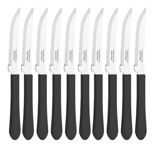 Kit 10 Facas Tramontina Churrasco Leme 4 pol Preto