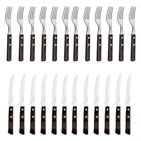 Faca E Garfo Polywood Castanho Aço Inox 24 Peças Tramontina Cor Marrom