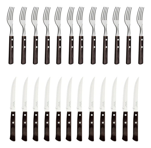 Faca e Garfo Polywood Castanho Aço Inox 24 Peças Tramontina Marrom