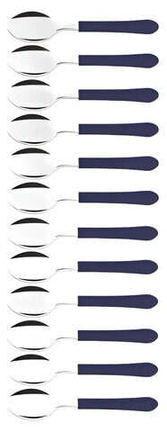 Kit 12 Colheres de Mesa Inox Cabo Azul