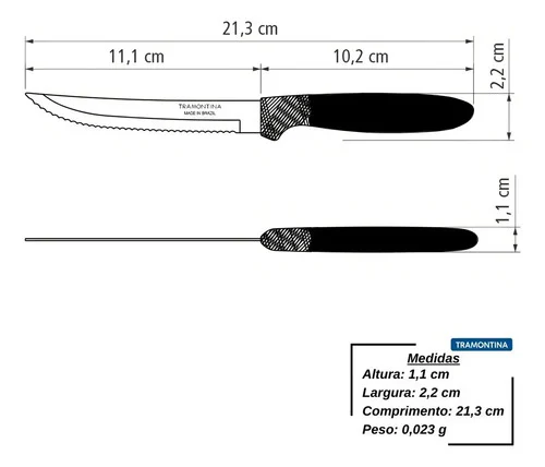 Kit 12 Facas Churrasco Tramontina Ipanema Inox Cabo Preto - Imagem 6
