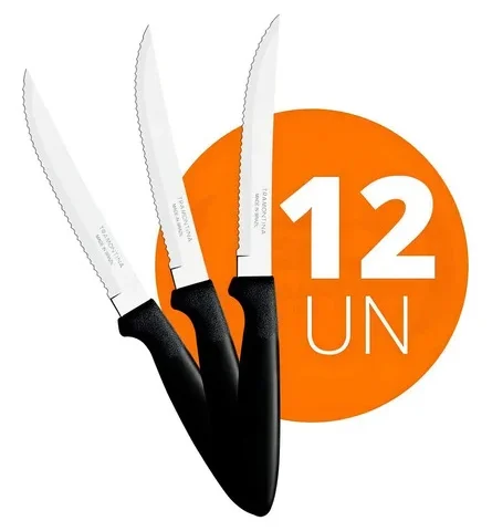 Kit 12 Facas Churrasco Tramontina Ipanema Inox Cabo Preto