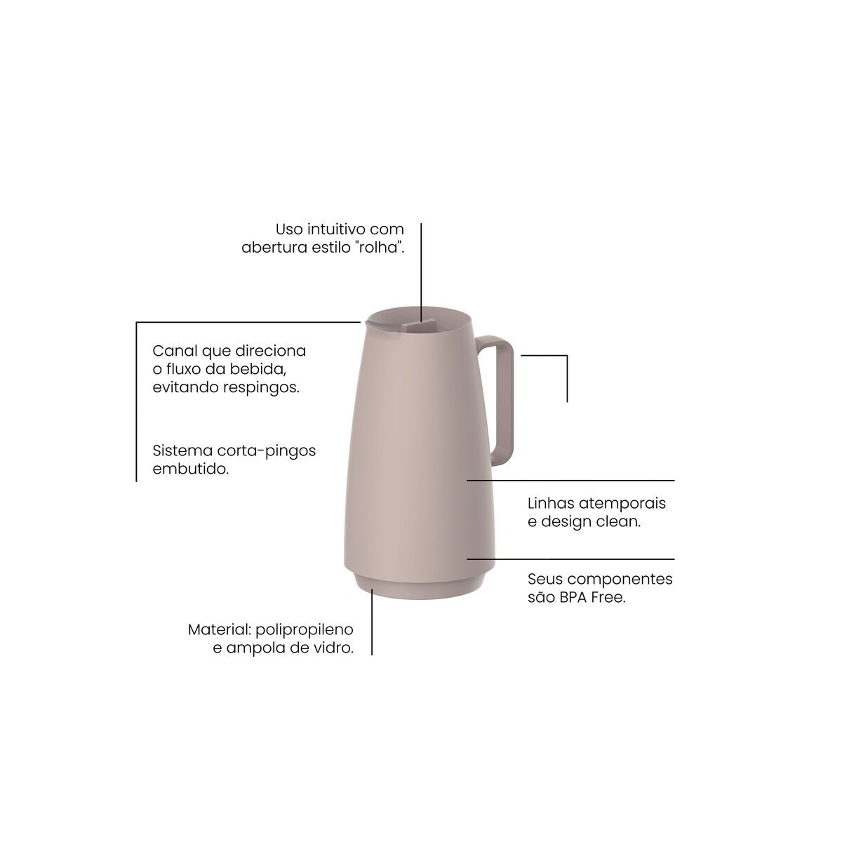 Bule Térmico Tramontina Exata 500 ml Ampola Vidro Bege - Imagem 8