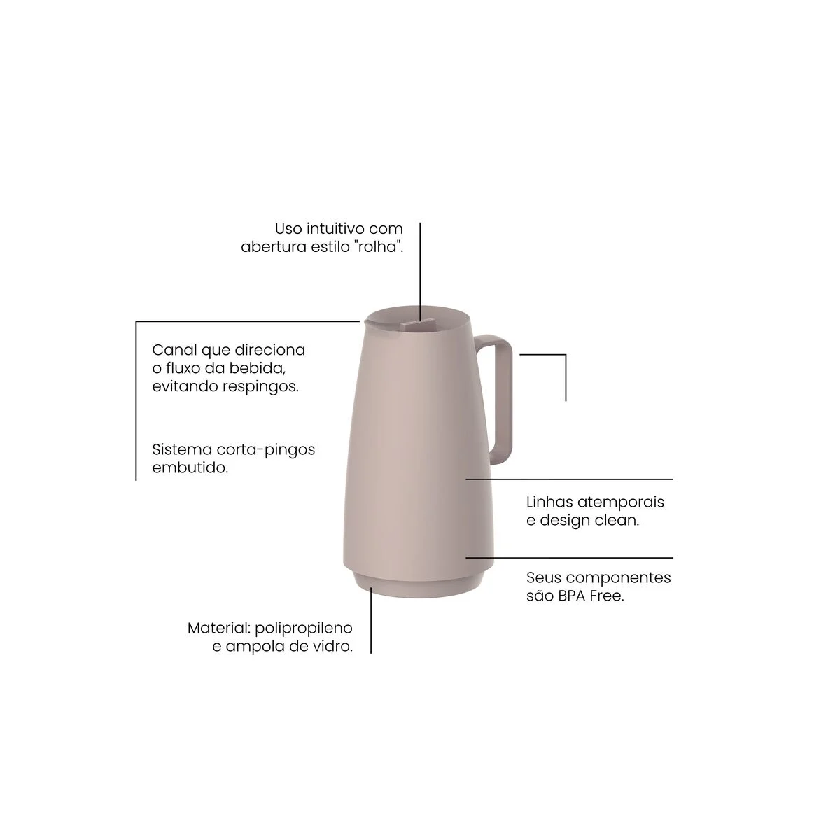 Bule Térmico Tramontina Exata 500 Ml Ampola Vidro Bege - Imagem 8