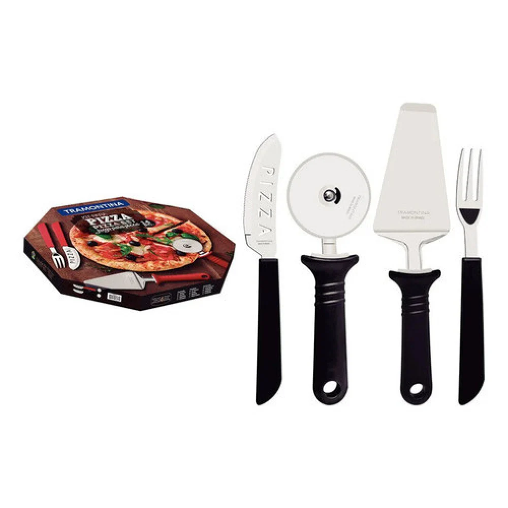 Kit Pizza Tramontina 14 Peças Aço Inox Cabo Preto