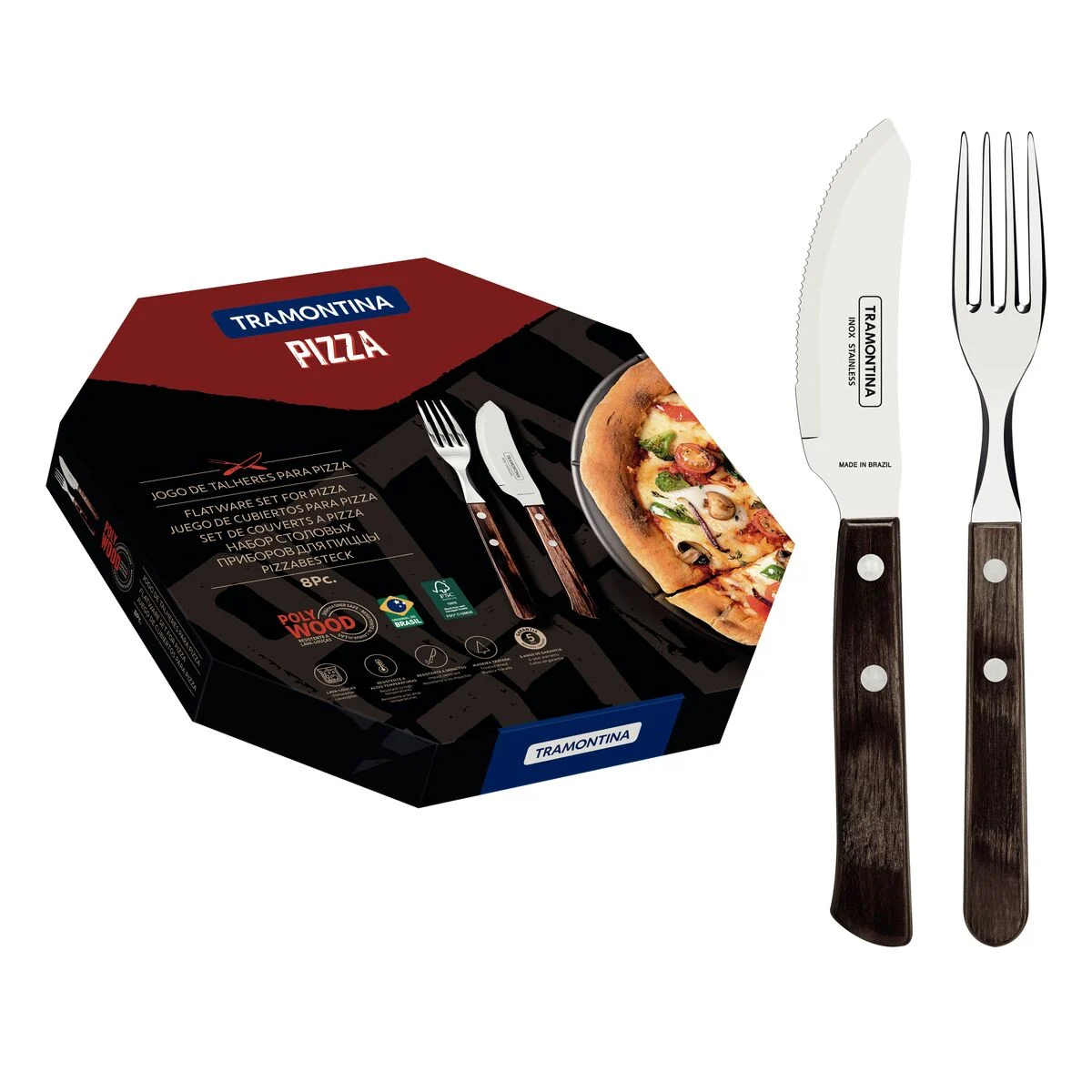 Jogo Talheres Pizza Tramontina Polywood 8 Peças Inox - Imagem 3