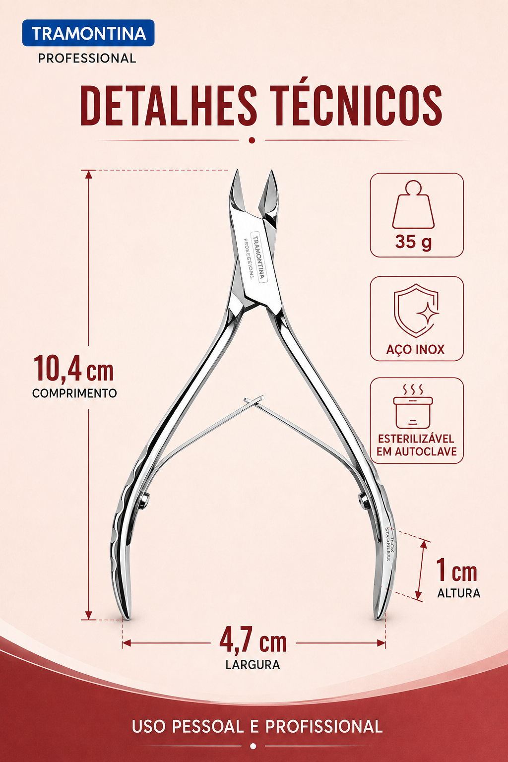 Alicate para Cutículas Profissional Aço Inox Tramontina - Imagem 3
